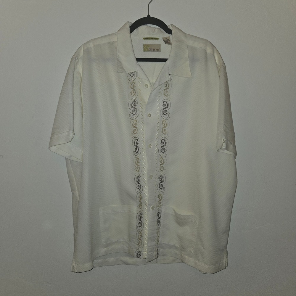 Cubavera Embroidered Guayabera Shirt Short Sleeve Casual Button Down XXL